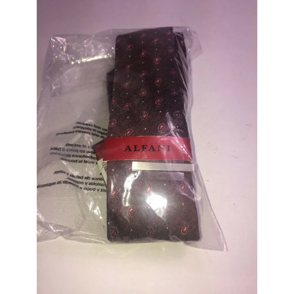 Alfani Dark Red Pine Vine Print Tie